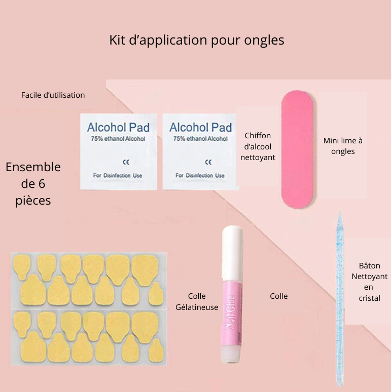 Faux Ongles Rose Clair avec Lignes Noire & Blanche – 12 Capsules + Kit de Pose Inclus