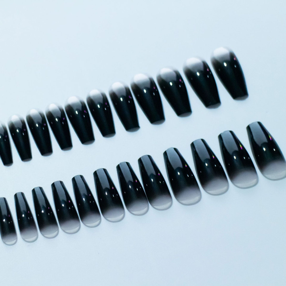 Faux Ongles Dégradé Noir – 12 Capsules + Kit Pose Inclus