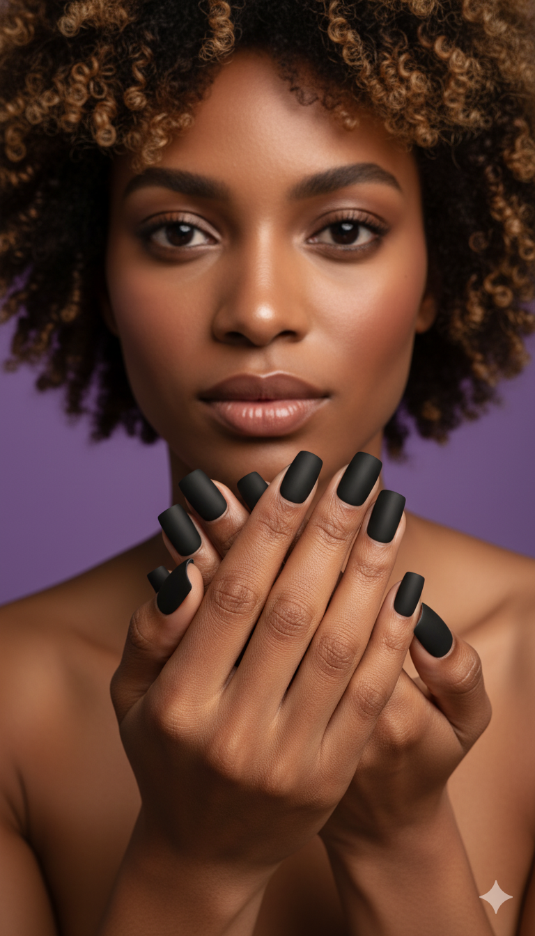 Faux Ongles Noir Velours – 12 Capsules + Kit de Pose Inclus