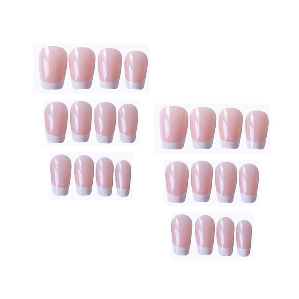 Faux Ongles Nude avec Ligne Blanche – 12 Capsules + Kit de Pose Inclus